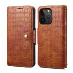 For iPhone 14 Pro Max Denior Crocodile Texture Oil Edge Leather Phone Case(Brown)