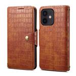 For iPhone 12 Denior Crocodile Texture Oil Edge Leather Phone Case(Brown)