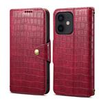 For iPhone 12 Denior Crocodile Texture Oil Edge Leather Phone Case(Rose Red)