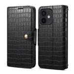 For iPhone 12 Denior Crocodile Texture Oil Edge Leather Phone Case(Black)
