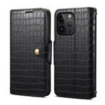 For iPhone 12 Pro Denior Crocodile Texture Oil Edge Leather Phone Case(Black)