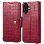 For iPhone 16 Denior Crocodile Texture Oil Edge Leather Phone Case(Rose Red)