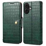 For iPhone 16 Denior Crocodile Texture Oil Edge Leather Phone Case(Green)