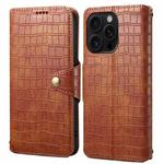 For iPhone 16 Pro Denior Crocodile Texture Oil Edge Leather Phone Case(Brown)