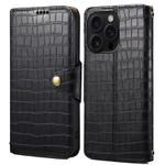 For iPhone 16 Pro Denior Crocodile Texture Oil Edge Leather Phone Case(Black)