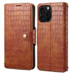 For iPhone 16 Pro Max Denior Crocodile Texture Oil Edge Leather Phone Case(Brown)