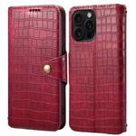 For iPhone 16 Pro Max Denior Crocodile Texture Oil Edge Leather Phone Case(Rose Red)