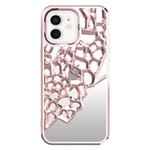 For iPhone 12 Mirror Style Hollow Heat Dissipation Electroplated  TPU Phone Case(Pink)