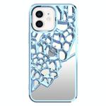 For iPhone 12 Mirror Style Hollow Heat Dissipation Electroplated  TPU Phone Case(Blue)
