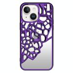 For iPhone 14 Mirror Style Hollow Heat Dissipation Electroplated  TPU Phone Case(Purple)