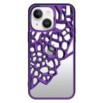 For iPhone 15 Mirror Style Hollow Heat Dissipation Electroplated  TPU Phone Case(Purple)