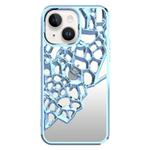 For iPhone 15 Mirror Style Hollow Heat Dissipation Electroplated  TPU Phone Case(Blue)