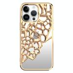 For iPhone 15 Pro Max Mirror Style Hollow Heat Dissipation Electroplated  TPU Phone Case(Gold)