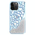 For iPhone 15 Pro Diamond Style Hollow Heat Dissipation Electroplated  TPU Phone Case(Blue)