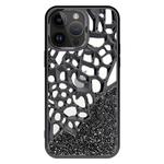 For iPhone 15 Pro Diamond Style Hollow Heat Dissipation Electroplated  TPU Phone Case(Black)