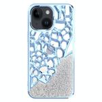 For iPhone 15 Diamond Style Hollow Heat Dissipation Electroplated  TPU Phone Case(Blue)