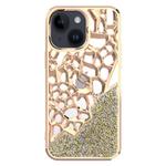 For iPhone 15 Diamond Style Hollow Heat Dissipation Electroplated  TPU Phone Case(Gold)