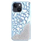 For iPhone 14 Plus Diamond Style Hollow Heat Dissipation Electroplated  TPU Phone Case(Blue)