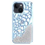 For iPhone 14 Diamond Style Hollow Heat Dissipation Electroplated  TPU Phone Case(Blue)