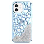 For iPhone 12 Diamond Style Hollow Heat Dissipation Electroplated  TPU Phone Case(Blue)