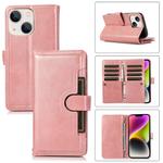 For iPhone 14 Wristband Card Slot Leather Phone Case(Rose Gold)