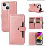 For iPhone 14 Plus Wristband Card Slot Leather Phone Case(Rose Gold)