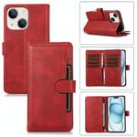 For iPhone 15 Wristband Card Slot Leather Phone Case(Red)