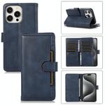 For iPhone 15 Pro Wristband Card Slot Leather Phone Case(Blue)