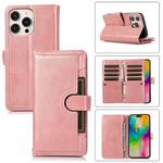 For iPhone 16 Pro Max Wristband Card Slot Leather Phone Case(Rose Gold)