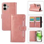 For iPhone 16 Plus Wristband Card Slot Leather Phone Case(Rose Gold)