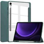 For Samsung Galaxy Tab S9 FE / S10 FE Acrylic 3-folding Smart Leather Tablet Case with Pen Slot(Dark Green)