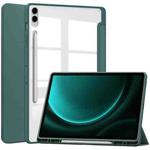 For Samsung Galaxy Tab S9 FE+ / S10+ Acrylic 3-folding Smart Leather Tablet Case with Pen Slot(Dark Green)