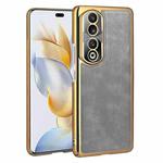 For Honor 90 Pro Electroplated Leather Texture PU + PC Phone Case(Grey)