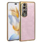 For Honor 90 Pro Electroplated Leather Texture PU + PC Phone Case(Pink)