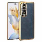 For Honor 90 Pro Electroplated Leather Texture PU + PC Phone Case(Blue)
