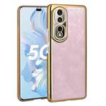 For Honor 80 Pro Electroplated Leather Texture PU + PC Phone Case(Pink)