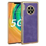 For Huawei Mate 30 Pro Electroplated Leather Texture PU + PC Phone Case(Purple)