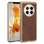 For Huawei Mate 50 Pro Electroplated Leather Texture PU + PC Phone Case(Brown)