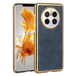 For Huawei Mate 50 Pro Electroplated Leather Texture PU + PC Phone Case(Blue)