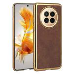 For For Huawei Mate 50 Electroplated Leather Texture PU + PC Phone Case(Brown)