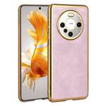 For Huawei Mate 60 Pro Electroplated Leather Texture PU + PC Phone Case(Pink)