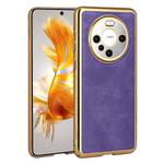 For Huawei Mate 60 Pro Electroplated Leather Texture PU + PC Phone Case(Purple)