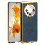 For Huawei Mate 60 Pro Electroplated Leather Texture PU + PC Phone Case(Blue)