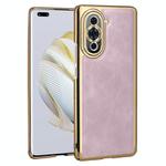For Huawei nova 10 Pro Electroplated Leather Texture PU + PC Phone Case(Pink)