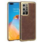 For Huawei P40 Pro Electroplated Leather Texture PU + PC Phone Case(Brown)