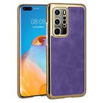 For Huawei P40 Pro Electroplated Leather Texture PU + PC Phone Case(Purple)