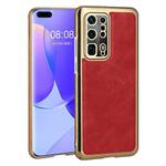 For Huawei P40 Pro+ Electroplated Leather Texture PU + PC Phone Case(Red)