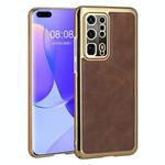 For Huawei P40 Pro+ Electroplated Leather Texture PU + PC Phone Case(Brown)