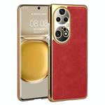 For Huawei P50 Pro Electroplated Leather Texture PU + PC Phone Case(Red)