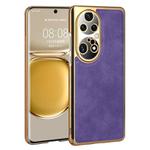 For Huawei P50 Pro Electroplated Leather Texture PU + PC Phone Case(Purple)